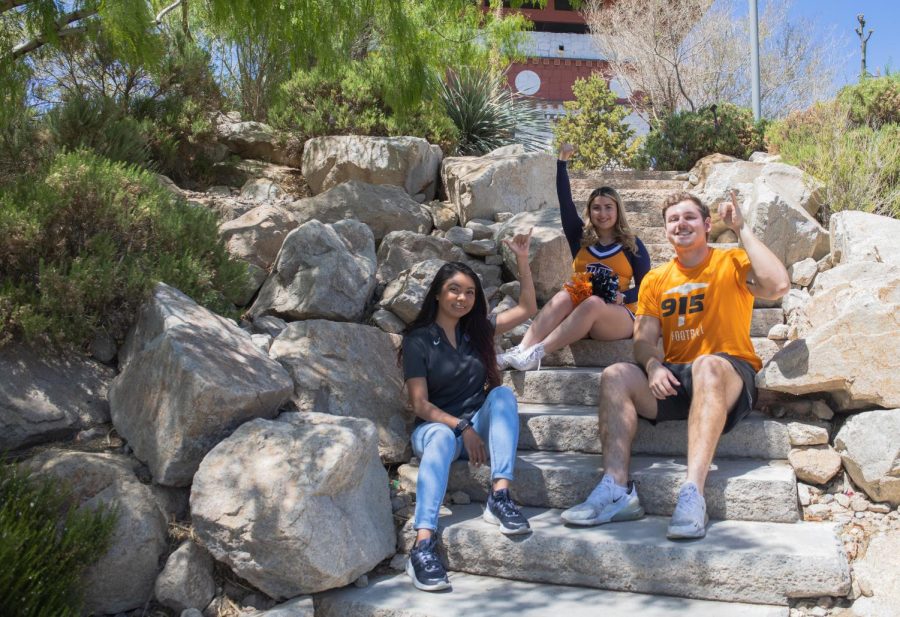 (Left to right) Strategic communications graduate assistant and former student athlete Lilliana Valdespino, UTEP cheerleader Natalie Nunez, and UTEP football player Chase Bibler.  