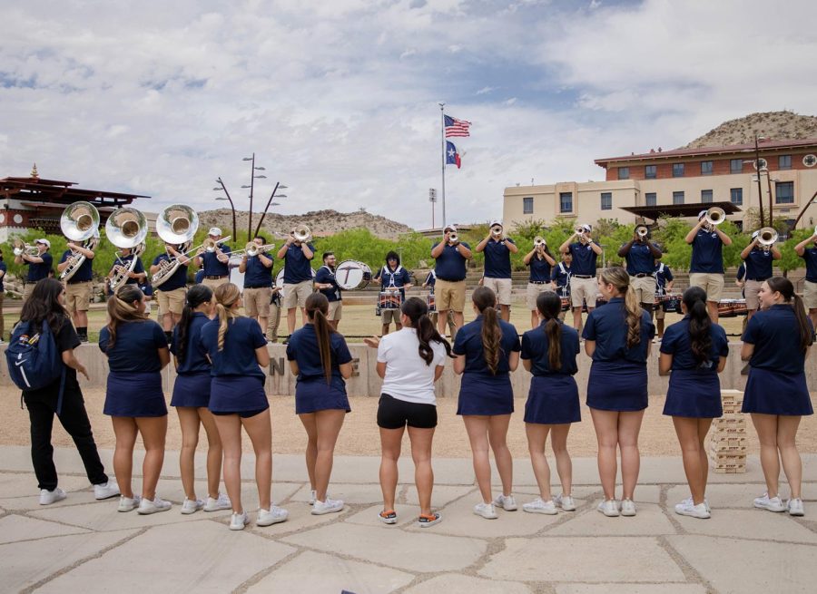 The UTEP Dance team cheers at a pep rally celebrating the team’s champion status April 13 at Cenntenial Plaza.