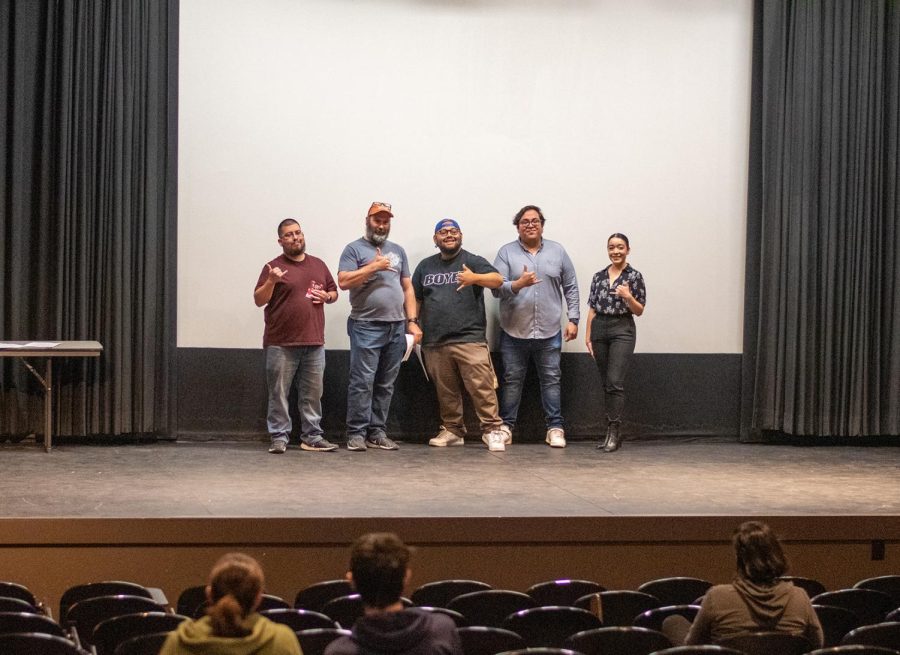 Student filmmakers pose for a photo after screening their films during the Student Film Festival held at the Union Cinema on April 22.