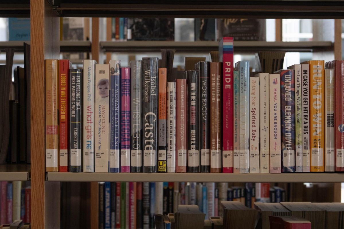 Stacks of books on a bookshelf at The Chamizal Community Center and Library July 1