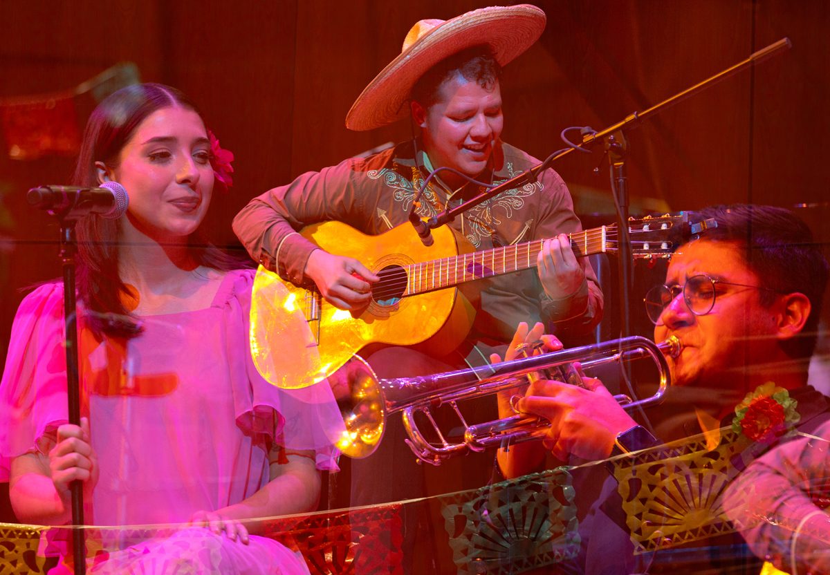 Vocalist Natalia Bermudez, guitarist Mario Otero, and trumpeter Ricardo Ayub perform “Continuar”.   