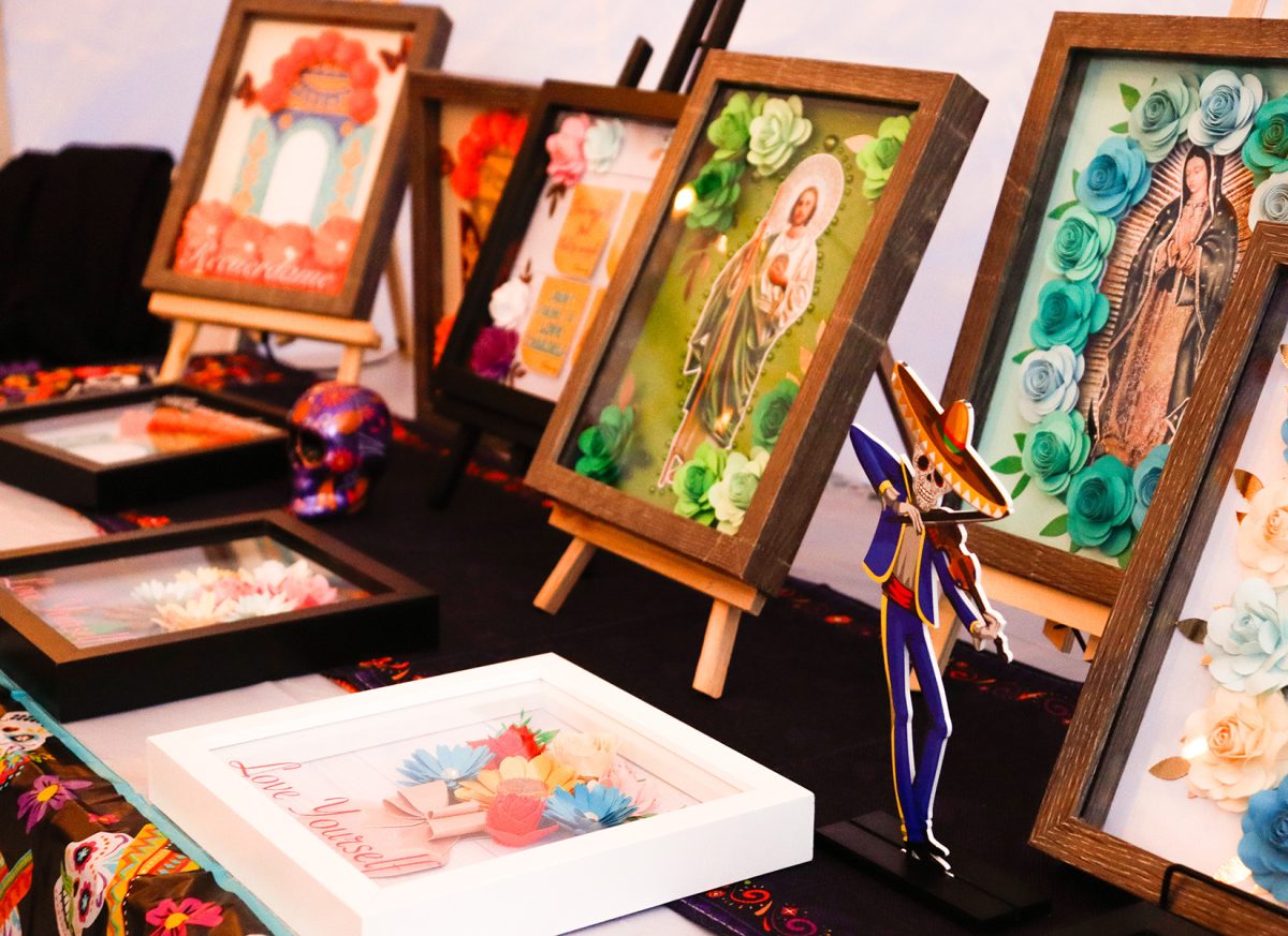 Dia De Los Muertos merchandise sold by local businesses.