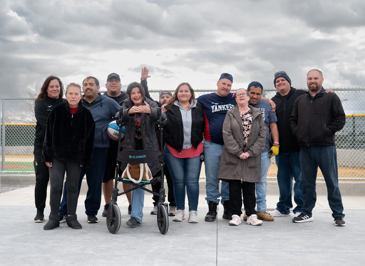 Residents at the El Paso State Supported Living Center pose for a photo at the newly introduced sports complex.  