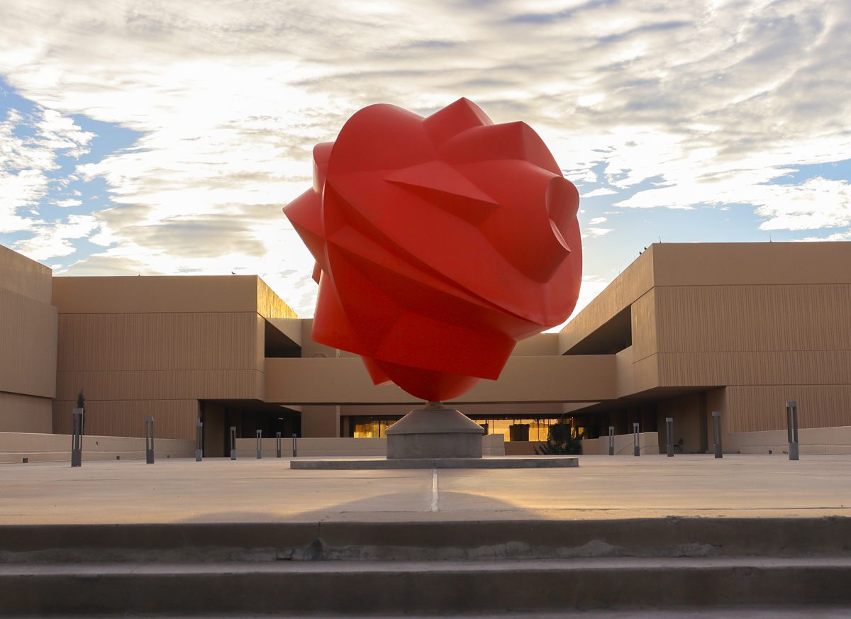 “Esfera Cuántica Tlahtolli” in front of Fox Fine Arts. 