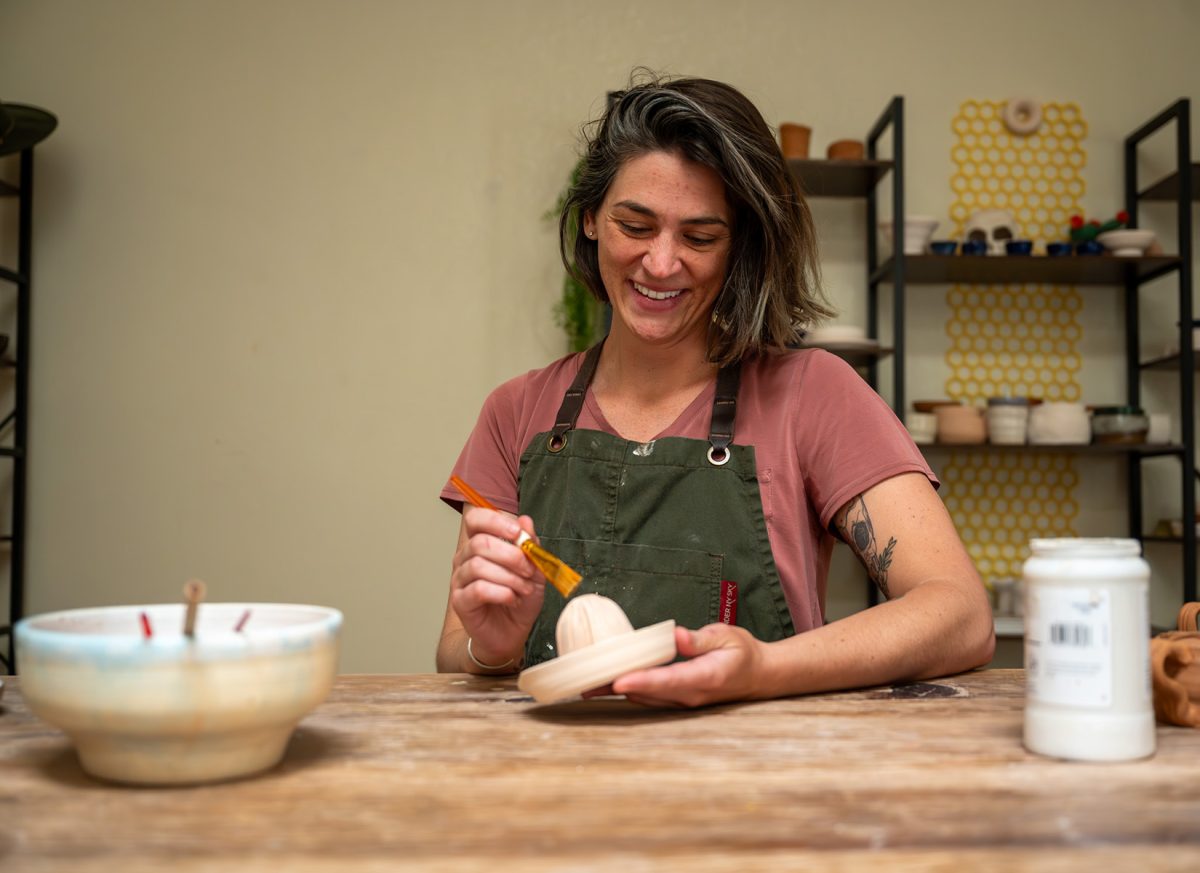 Minne Burke, owner of Honeycomb Pottery, a one-woman business that offers pottery classes to the public.