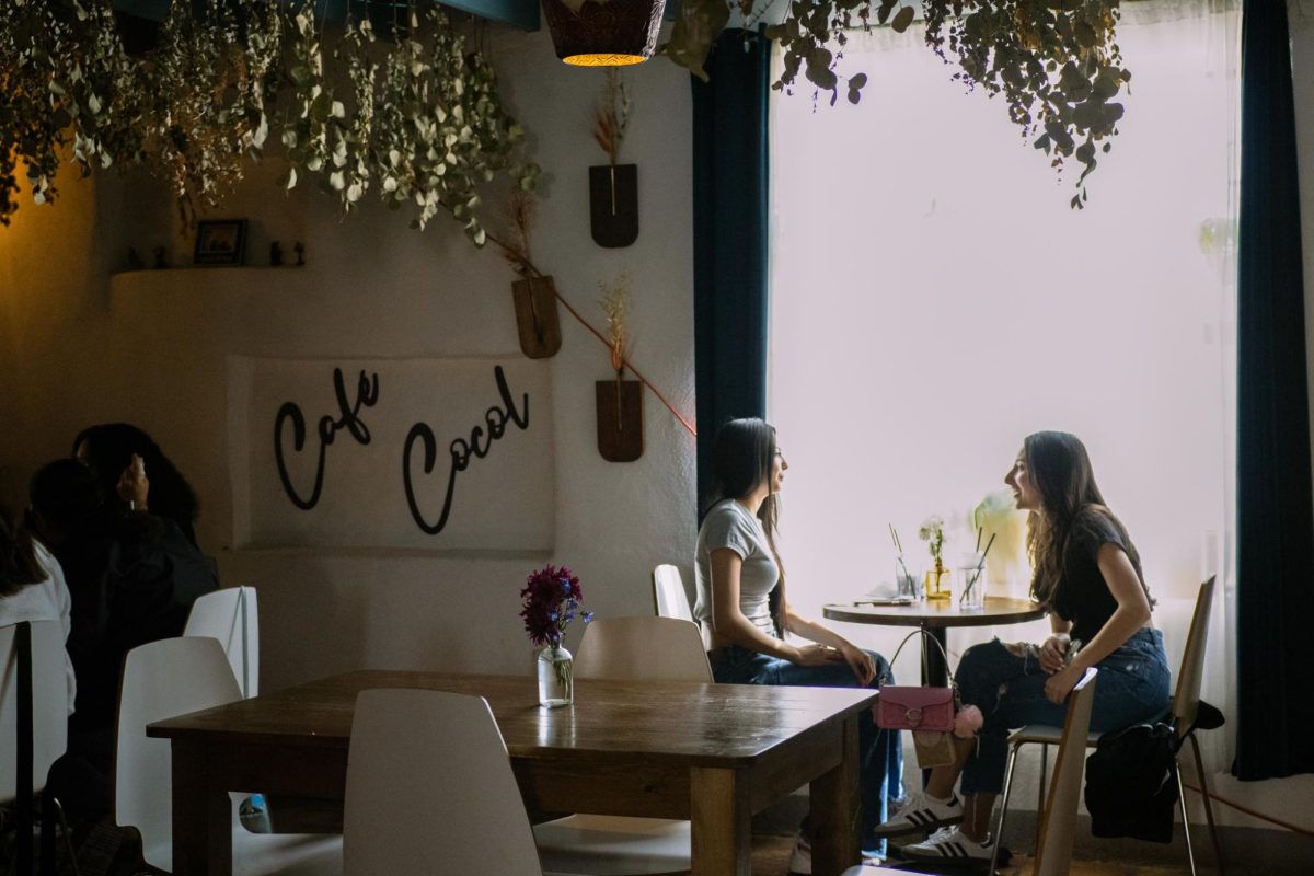 Two customers sit by one of the establishment's windows and share a conversation. Cocol’s success skyrocketed past Carlos’ initial expectation and is commonly hustling and bustling for brunch hours, especially on weekends.