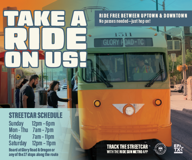 Take a ride on us! Ride free between uptown & downtown. No passes needed - Just hop on!