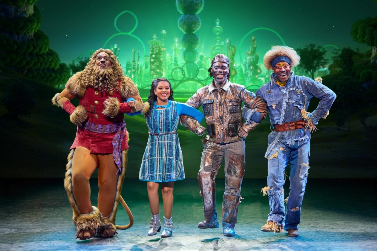 Cal Mitchell as The Lion, Dana Cimone as Dorothy, D. Jerome as The Tinman, and Elijah Ahmad Lewis as The Scarecrow in the North American Tour of THE WIZ. Photo courtesy of Jeremy Daniel.