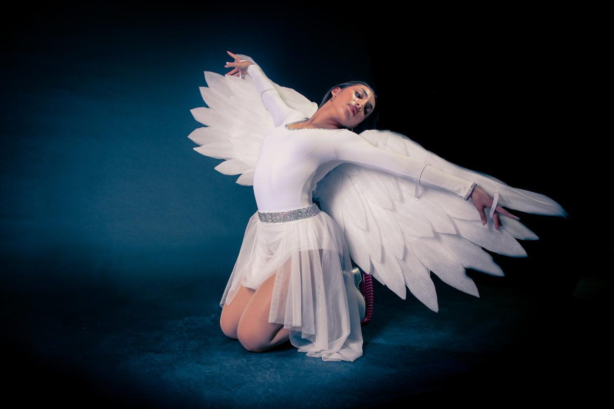 UTEP student and local figure skater Isabella Brito poses in her angel-inspired costume.